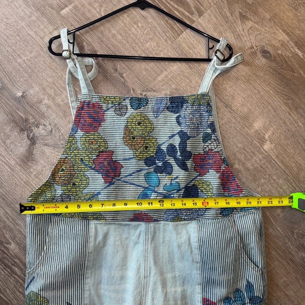 Monthorigin Overalls Womens Blue Floral Print Bibs Denim Distressed Crop - Picture 4 of 9